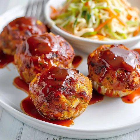 Tofu et veau en pains moelleux avec sauce barbecue sur plateau.