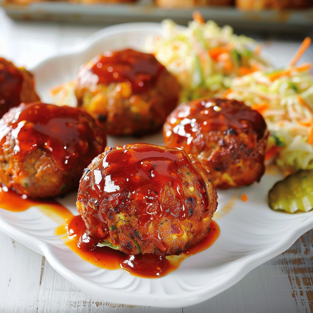 Petites boulettes nappées de sauce brune, dispo avec une salade à côté.