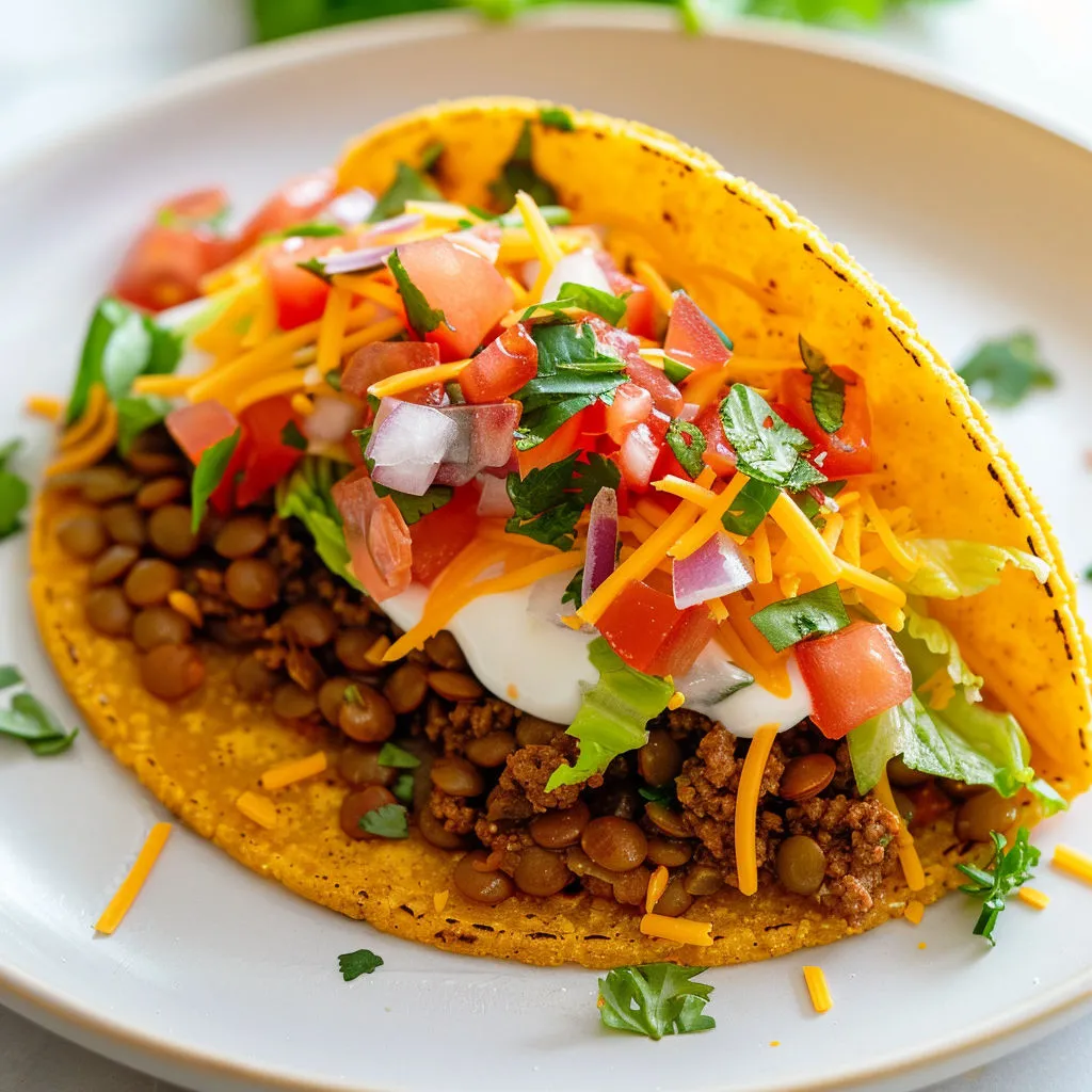 Taco croustillant bœuf lentilles et coriandre fraîche.