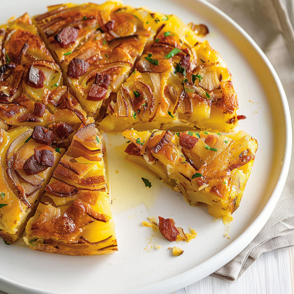 Part de tortilla au chorizo, prête à être dégustée.