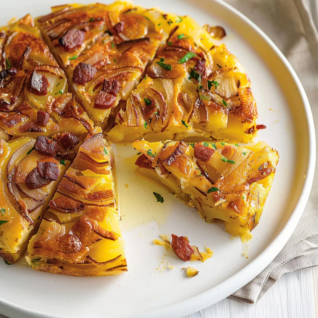 Part de tortilla au chorizo, prête à être dégustée.