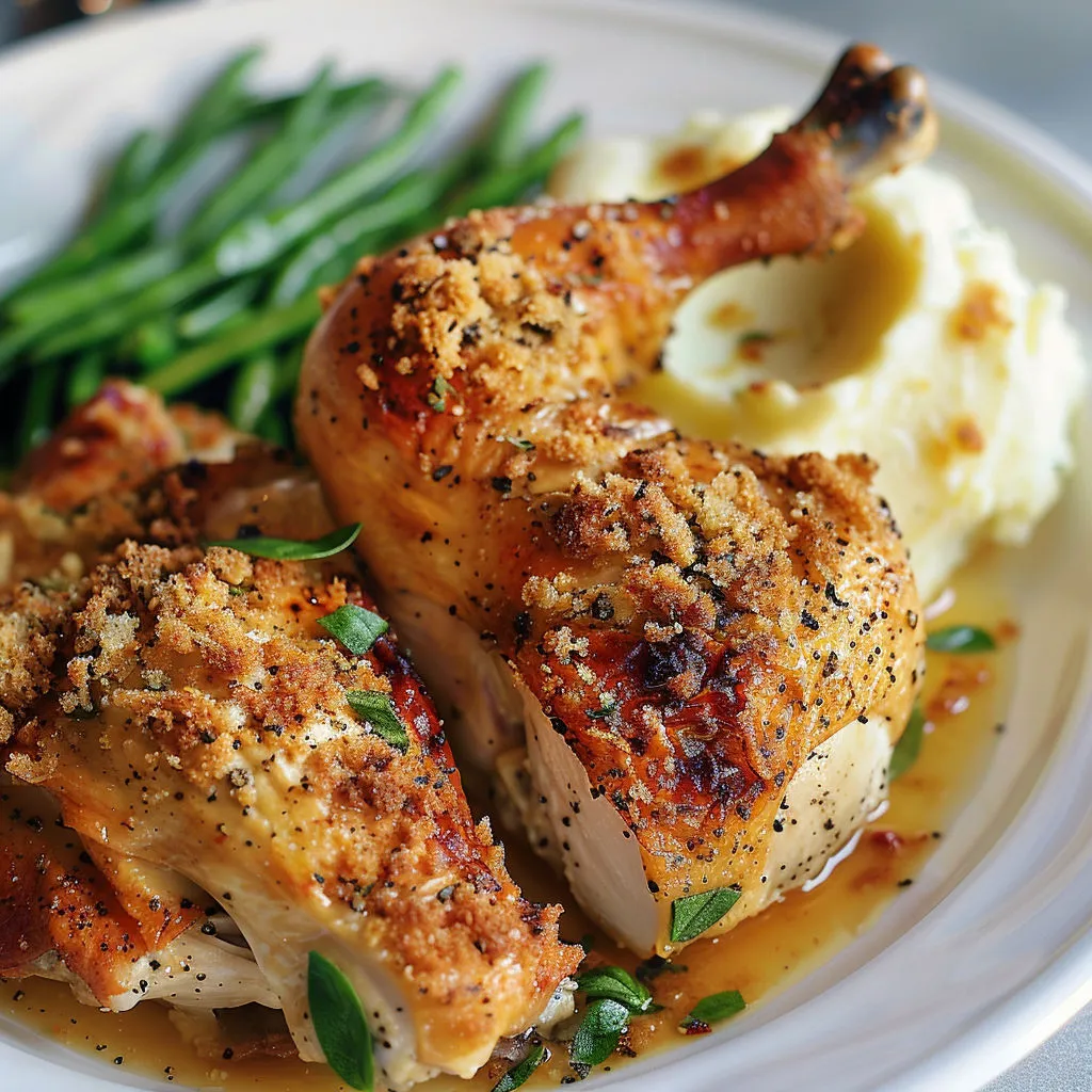 Poulet doré avec petits légumes verts et pommes de terre. Un plat plein de saveurs.