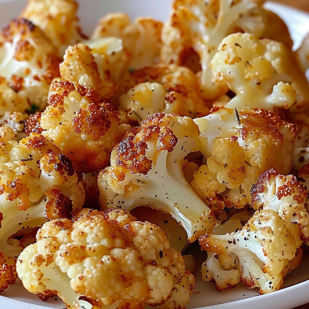 Chou-fleur rôti croquant servi dans un plat.