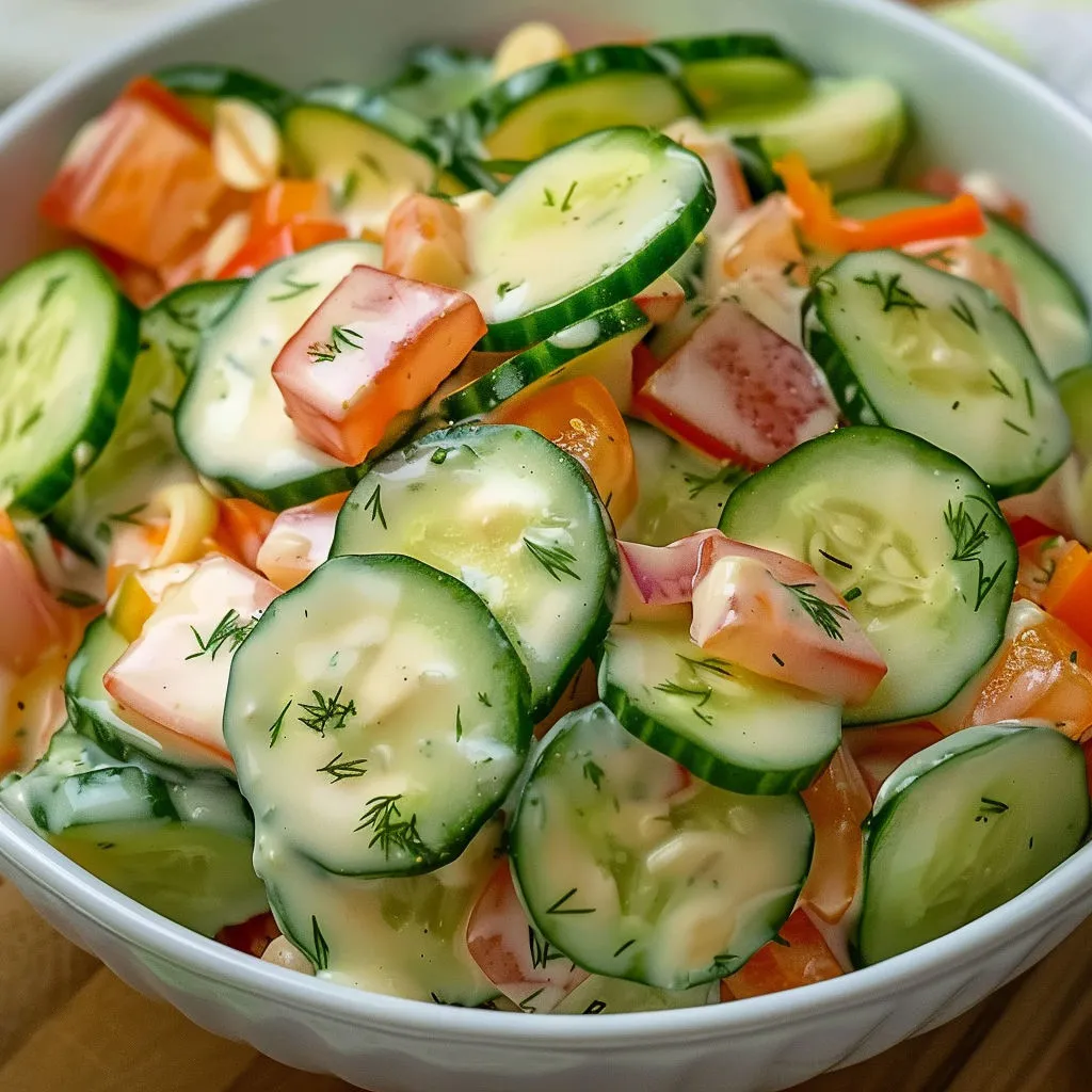 Un grand bol de salade concombres et tomates chez soi.
