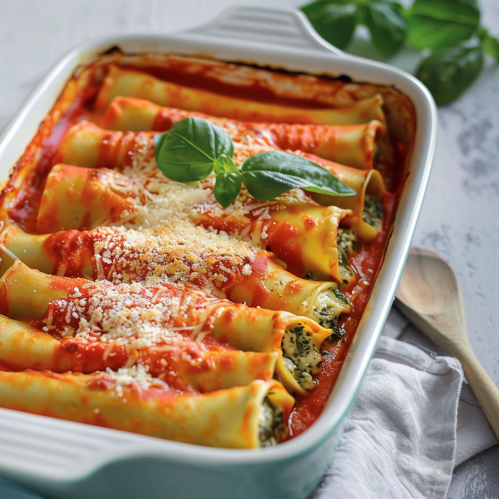 Un plat de lasagnes maison présenté dans un plat en verre.