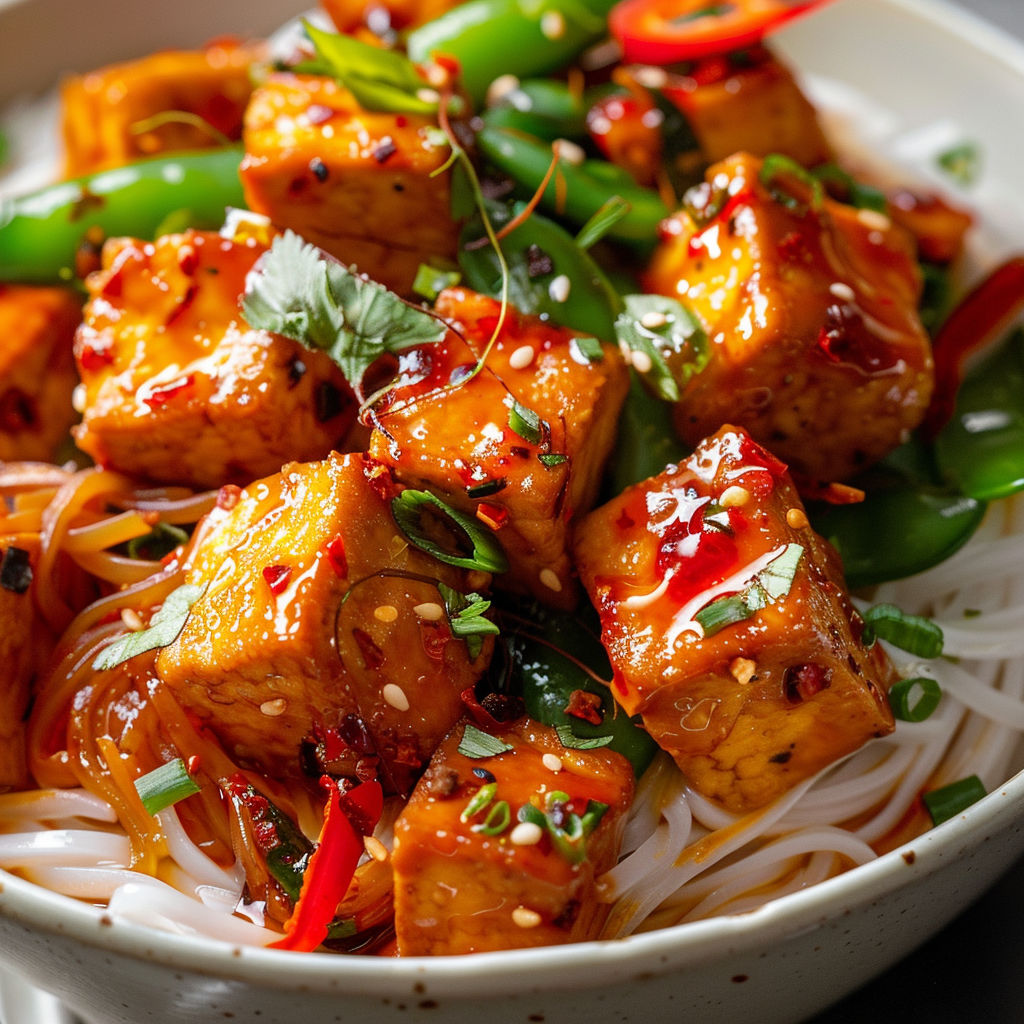 Un bol de soupe de légumes et tofu.