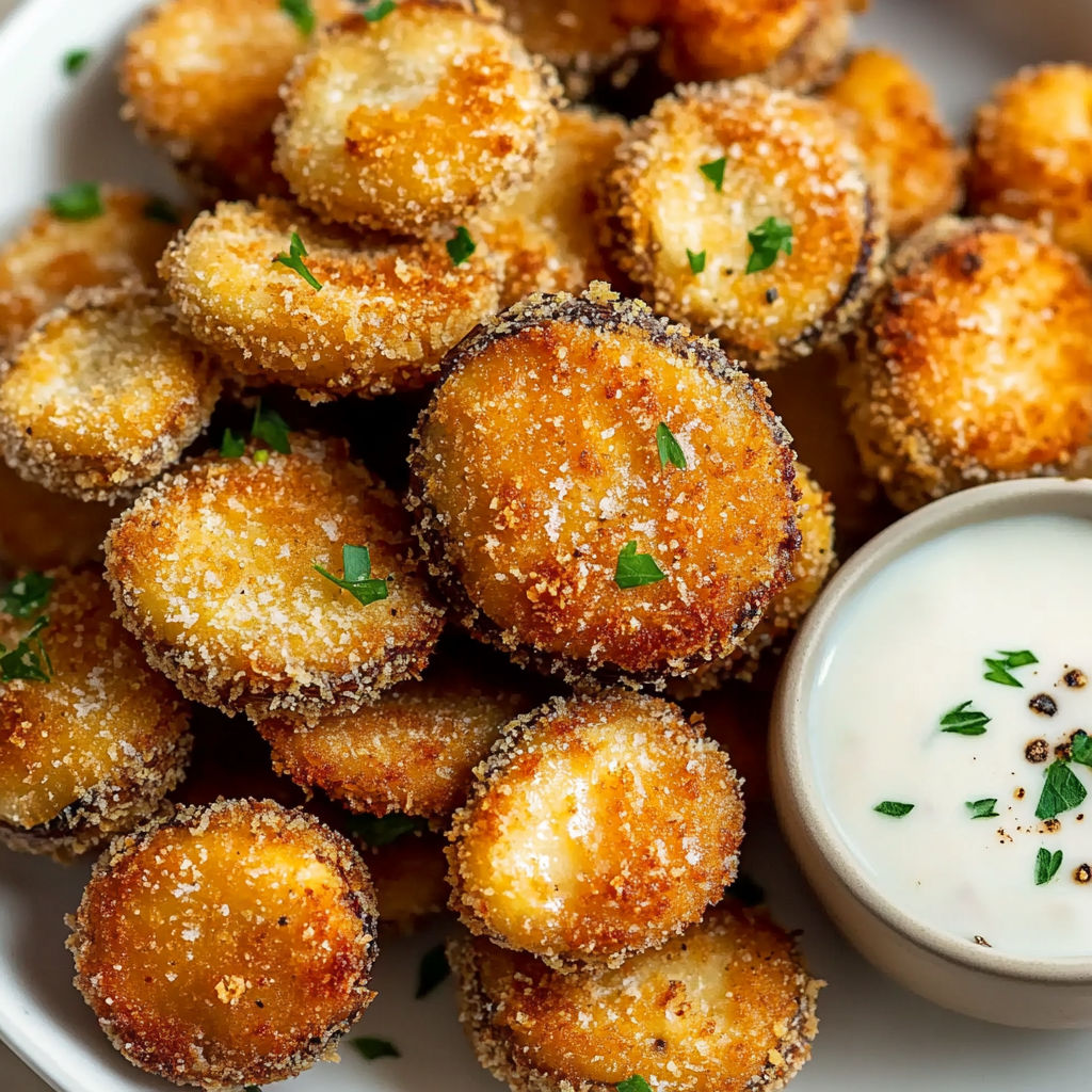 Des pâtes frites accompagnées d'une sauce au yaourt et aux herbes fraîches.