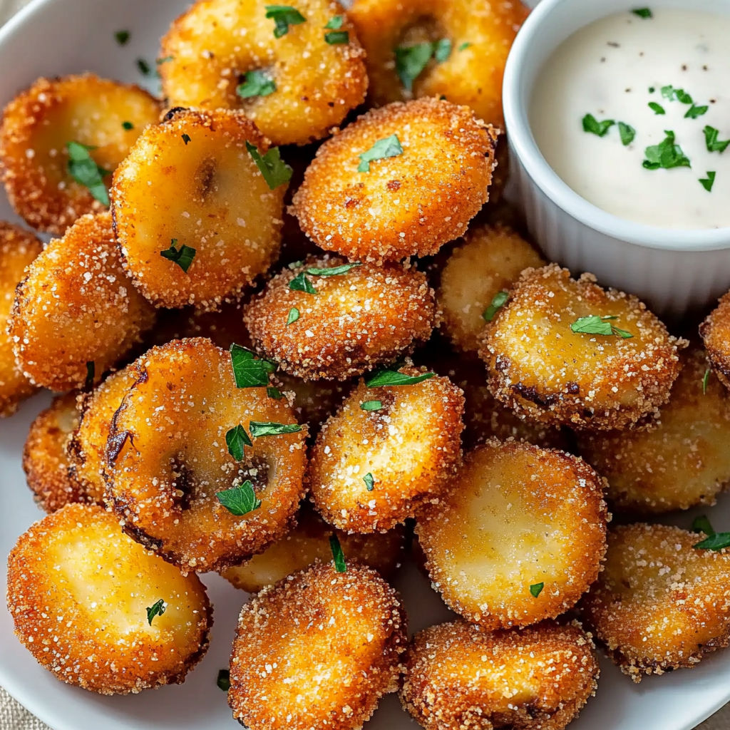 Pommes de terre frites empilées avec une sauce au yaourt.