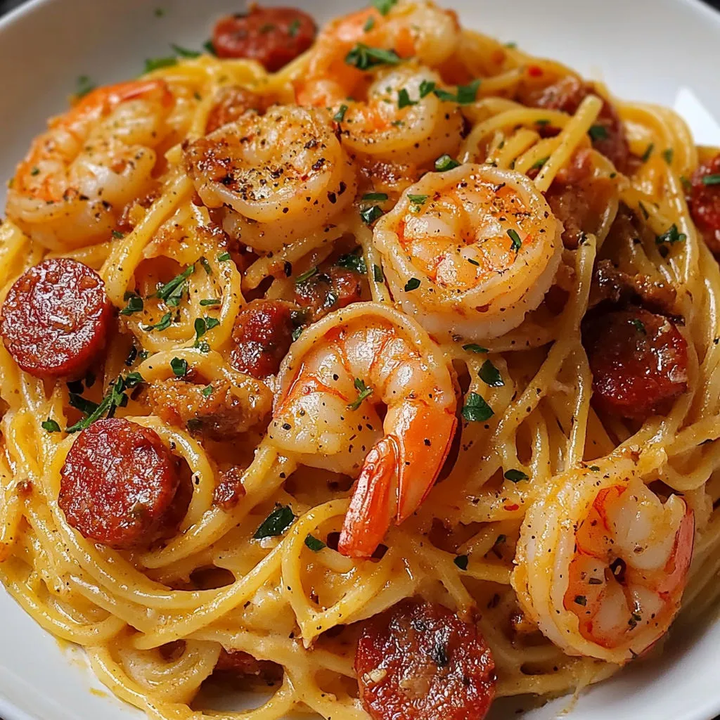 Belle assiette Terre-Mer bien crémeuse, avec noix de cajou et quartiers de tomate.