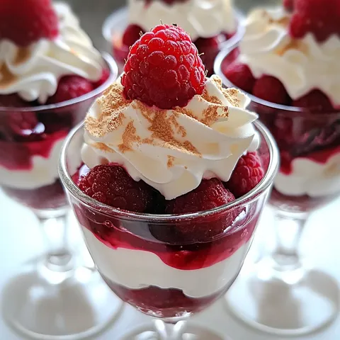 Framboises, Crème et Croquant de Meringue.