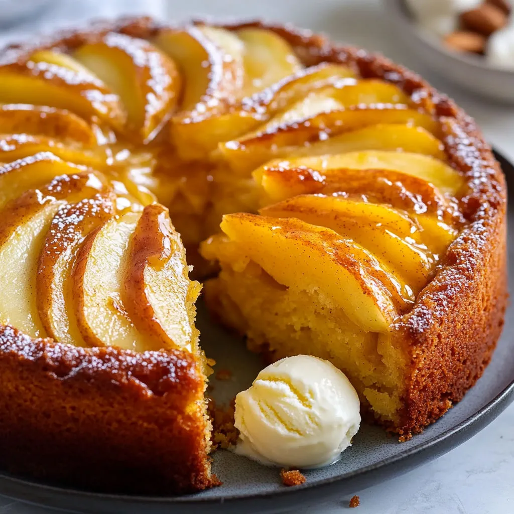 Part de moelleux aux pommes et cannelle prête à déguster.