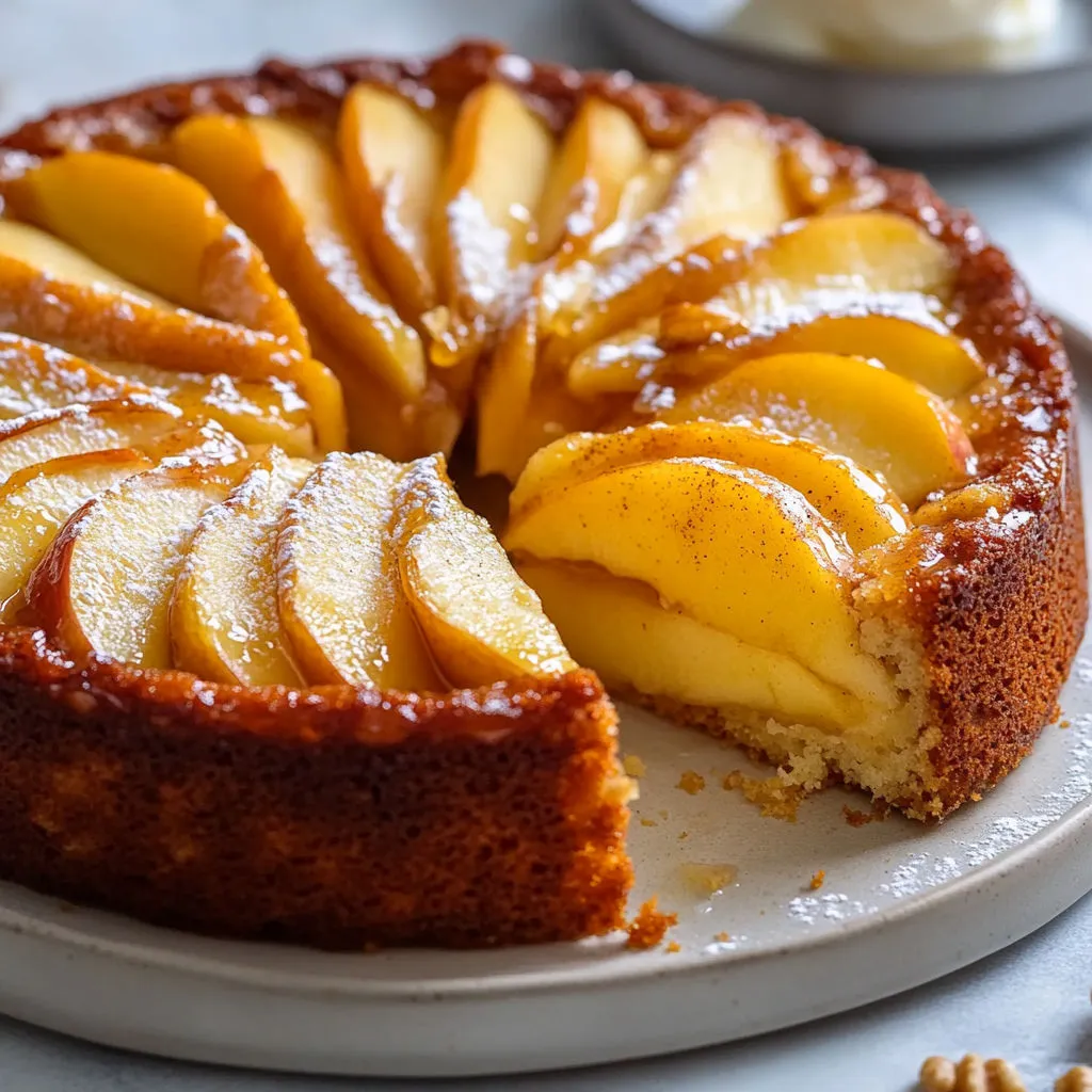 Une grosse part de moelleux aux pommes de grand-mère, très tentante.