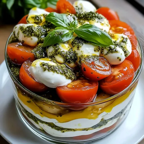 Un mélange salé de tomates et mozzarella avec du basilic dans un bol transparent.