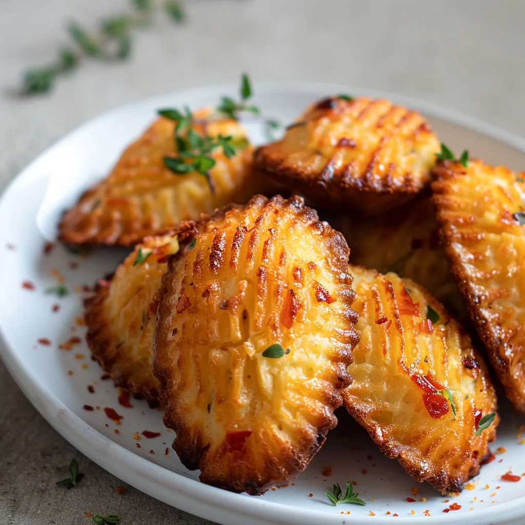 Des mini-pizzas brûlées aux herbes servies sur un plateau.