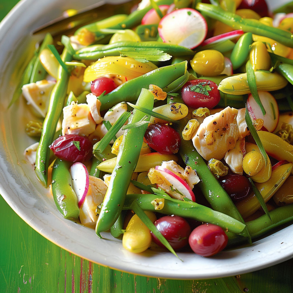 Un bol de légumes frais avec poisson, tomates cerises, poivrons, avocat, cornichons et raisins.