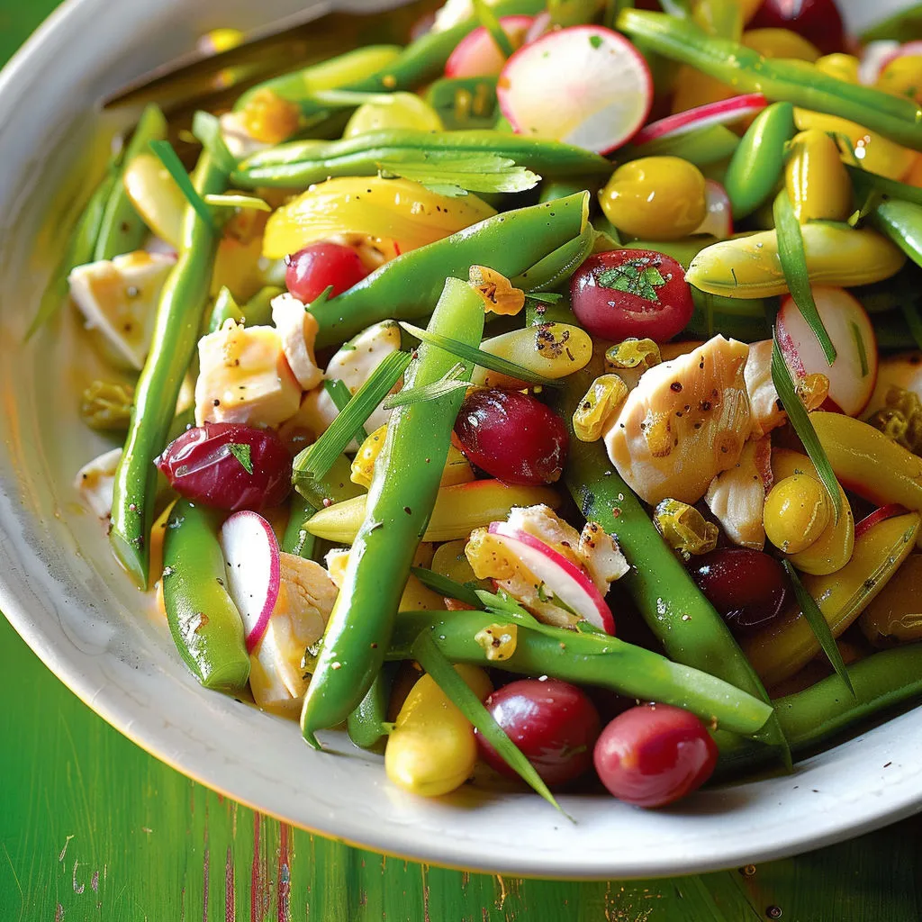 Un bol de légumes frais avec poisson, tomates cerises, poivrons, avocat, cornichons et raisins.