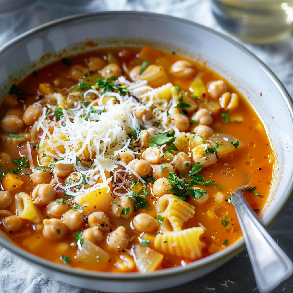 Un grand bol avec légumes, pâtes et fromage fondant.