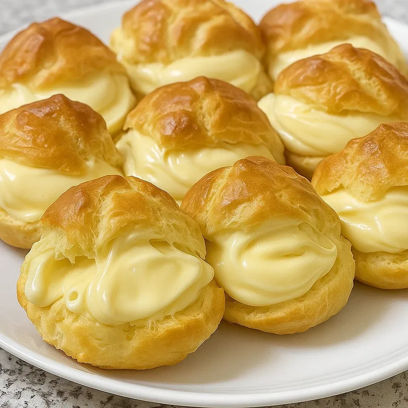 Une douzaine de petits choux dorés bien ronds posés sur un joli plateau.