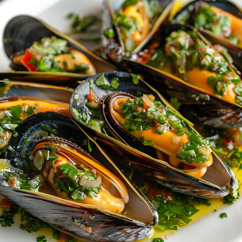 Plat de moules garnies d’herbes et de sauce prêtes à croquer.