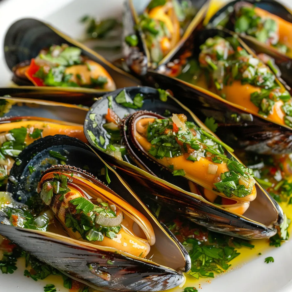 Plat de moules garnies d’herbes et de sauce prêtes à croquer.