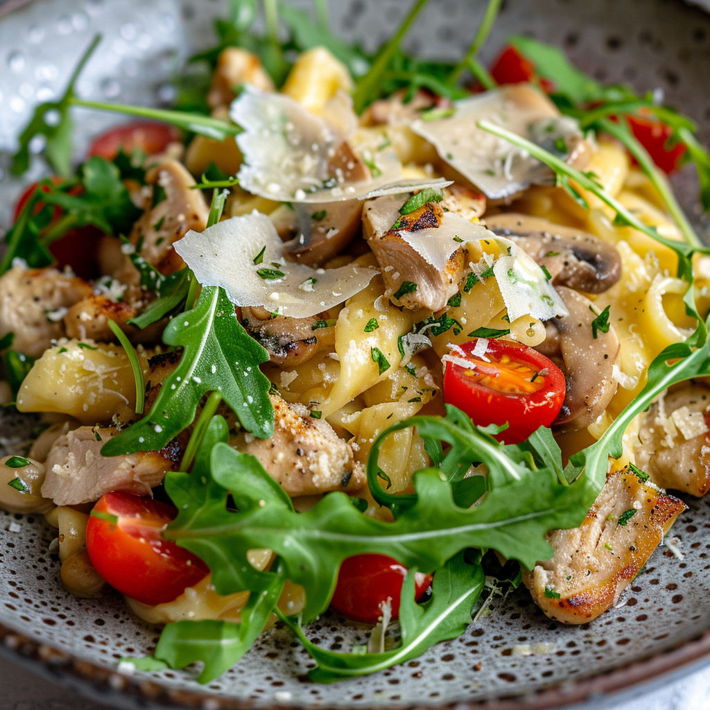 Spätzles au poulet et légumes, un plat haut en couleurs et ultra savoureux.