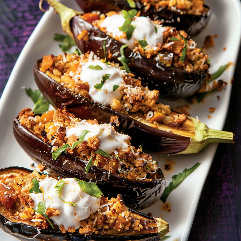 Moussaka revisitée avec aubergines dorées, viande épicée et chapelure gourmande.