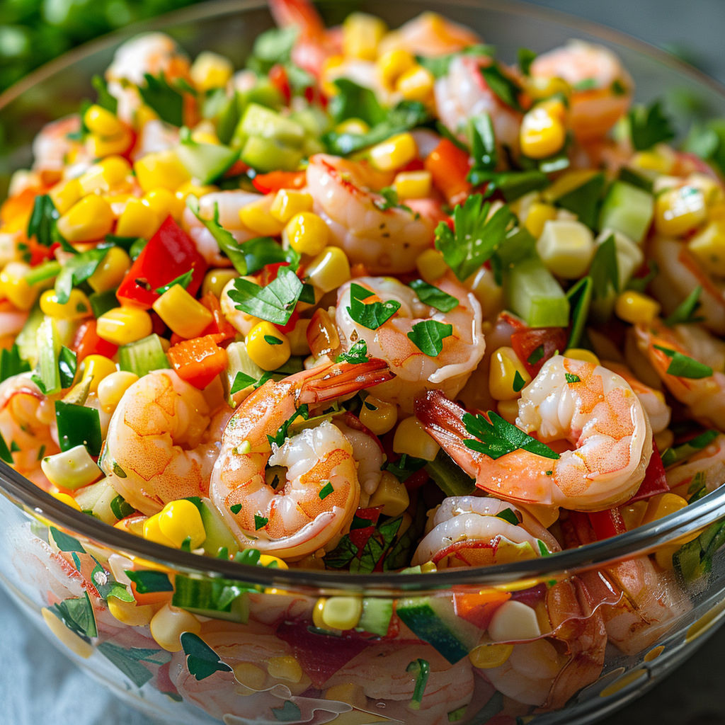 Bol de crevettes et maïs frais.