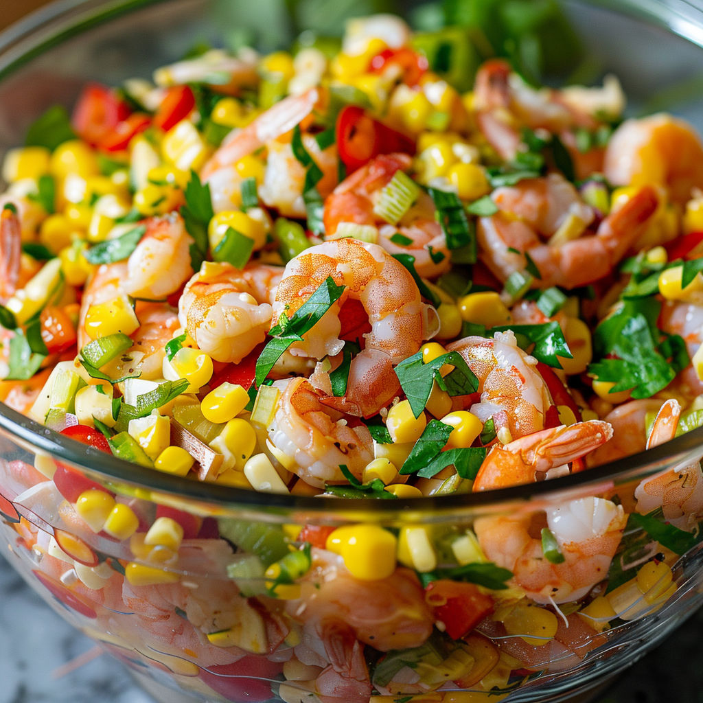 Bol de maïs et crevettes tout frais.