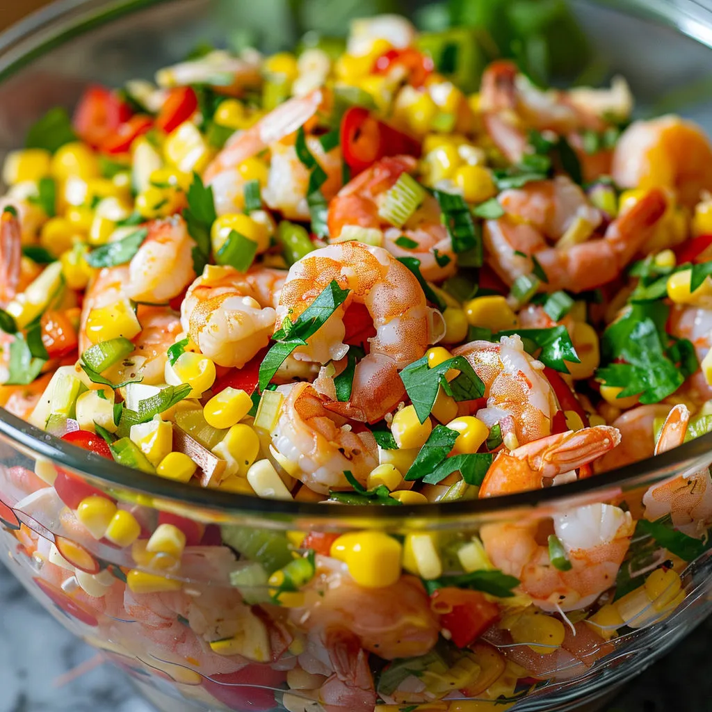 Bol de maïs et crevettes tout frais.