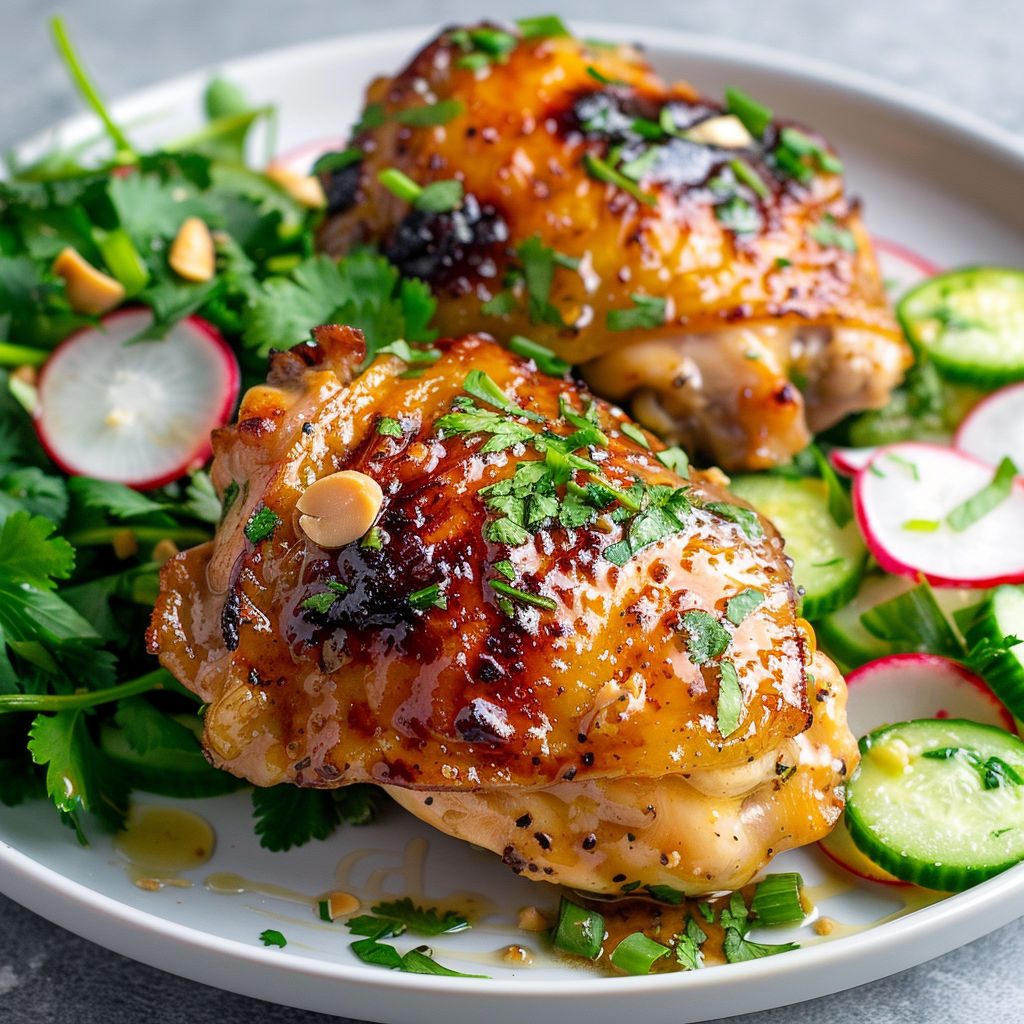 Poulet rôti au four, nappé d'une sauce onctueuse à la cacahuète et lait de coco.