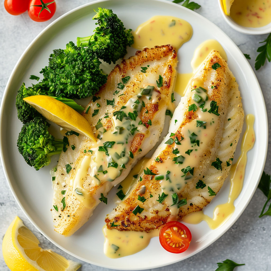 Sole dorée avec mayo citron et anchois.