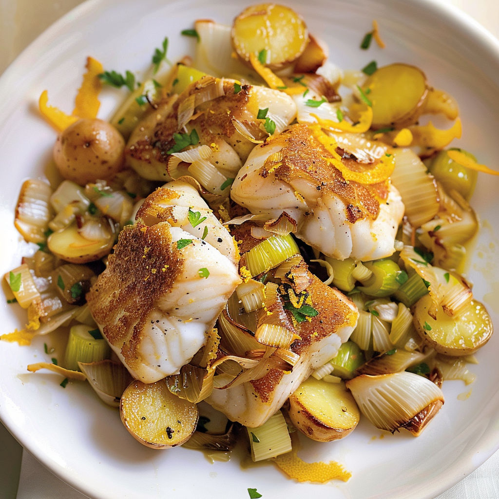 Une assiette de cabillaud moelleux aux effluves d’orange, petits légumes caramélisés et persil tout frais.
