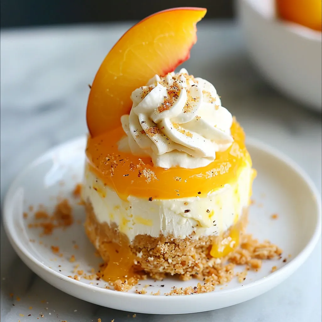 Un dessert fruité individuel sur assiette blanche.