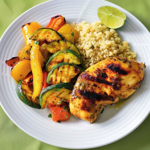 Un plat savoureux de poulet au cari avec légumes rôtis, prêt en 30 minutes.
