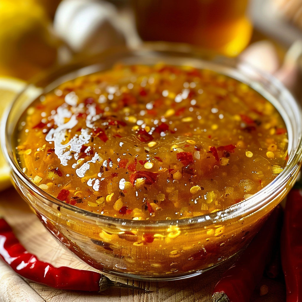 Une sauce chili maison dans un bol.