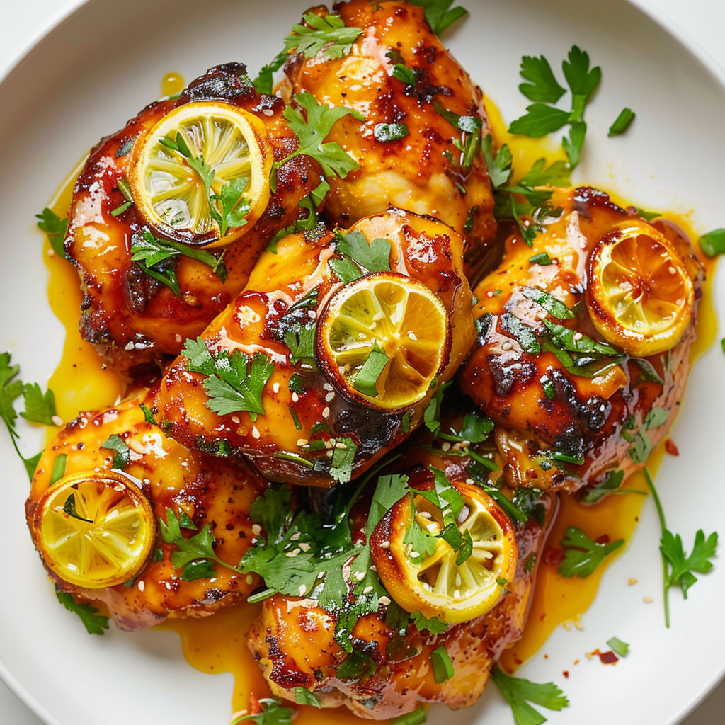 Un joli poulet doré aux citrons confits et herbes fraîches, dans l’esprit de la version Ottolenghi.