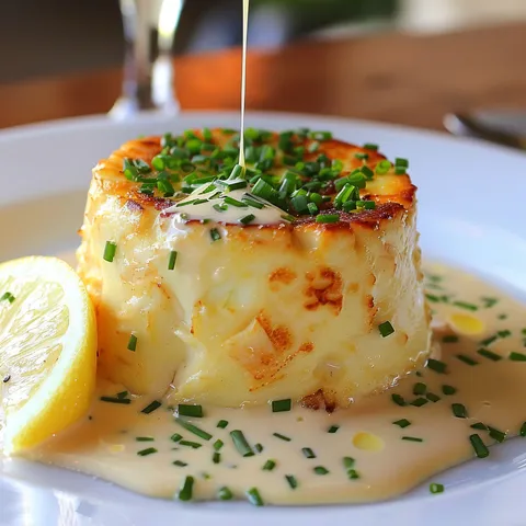 Un flan moelleux au crabe avec une sauce ciboulette et une touche de citron.