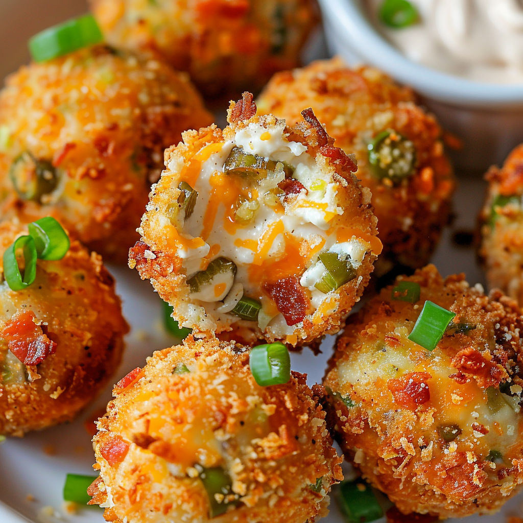 Petites bouchées dorées au fromage et piment prêtes à déguster.