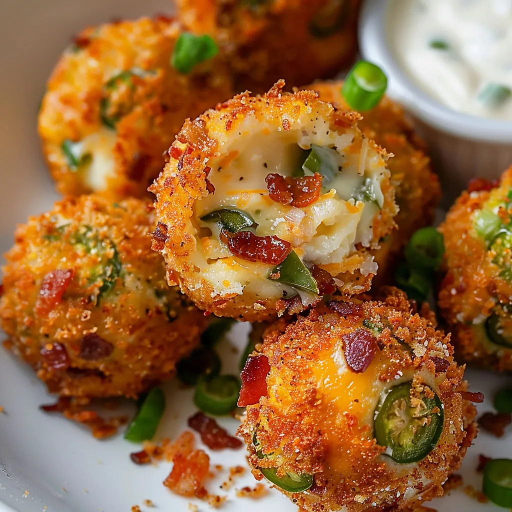 Des croquettes au piment et au bacon, avec une sauce pesto.