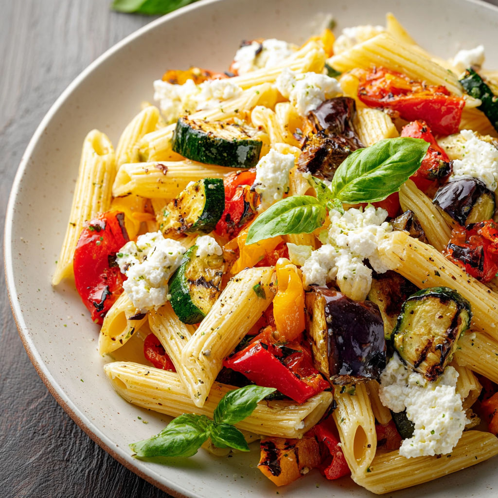 Bol de spaghetti avec tomates, courgettes, épinards et herbes fraîches.
