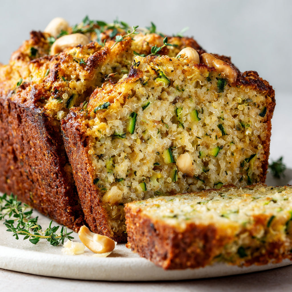 Part de quinoa aux courgettes et parmesan avec des herbes fraîches en garniture.