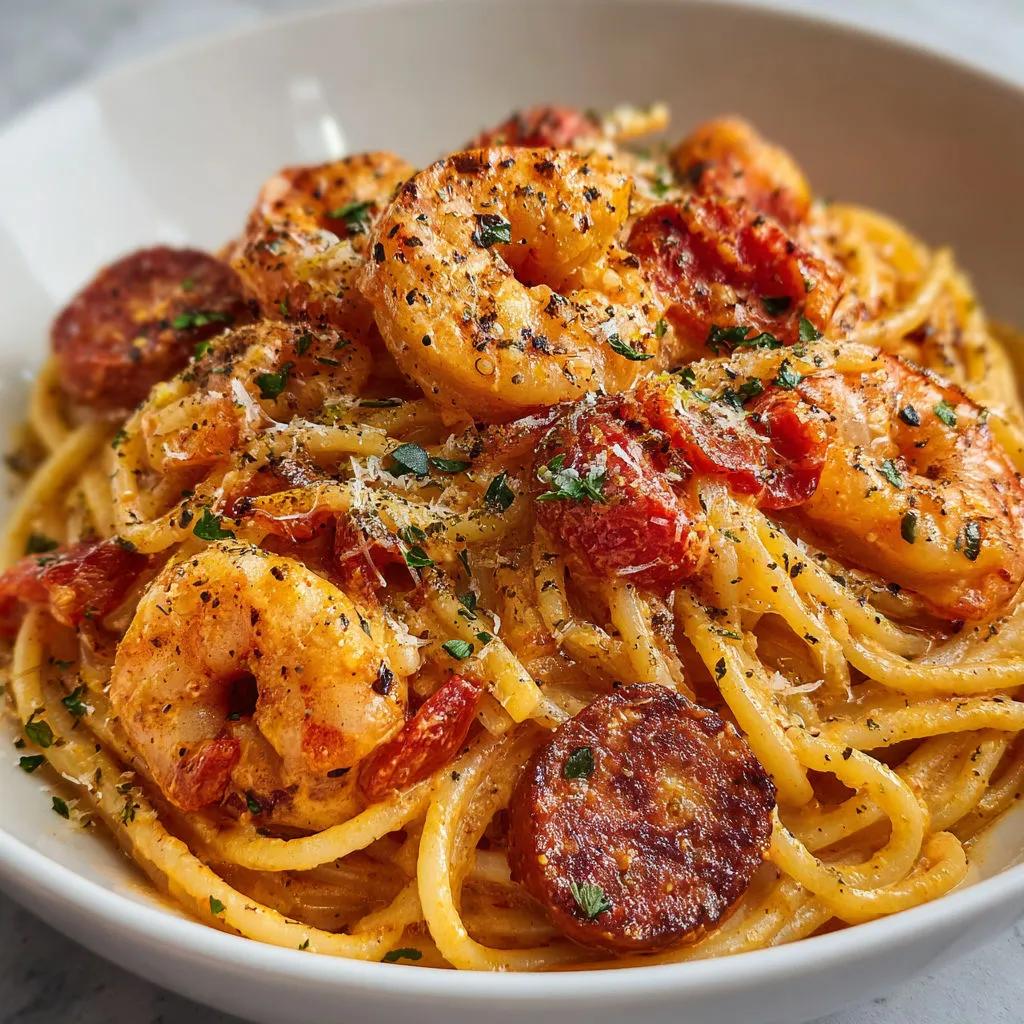Un plat de spaghetti carbonara avec des ailes de poulet et des herbes.