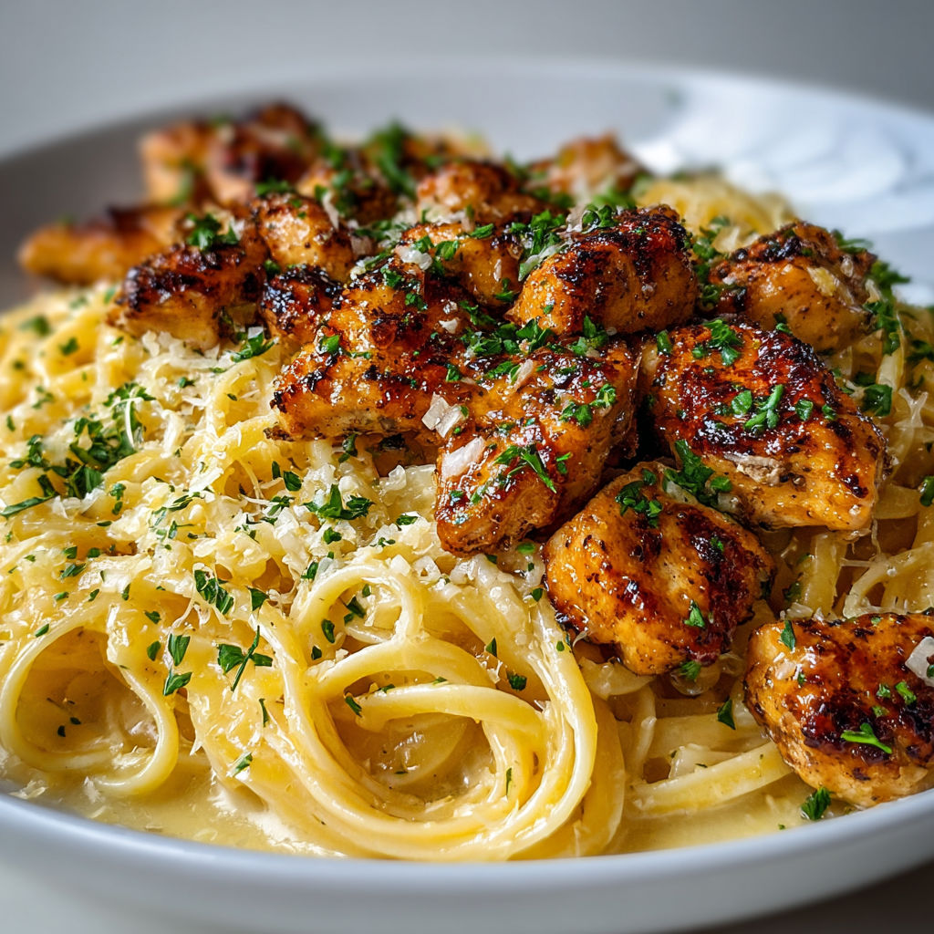 Une assiette de spaghetti avec crevettes et oignons frais.