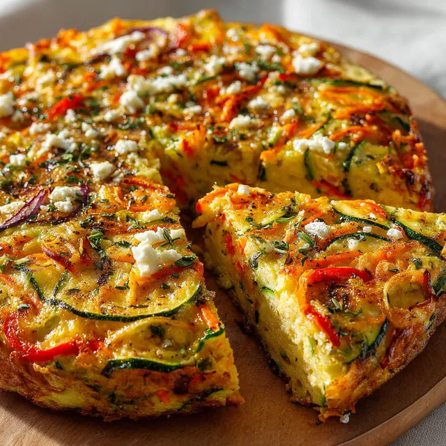 Un plat de courgettes et légumes moelleux sans pâte, cuit à la poêle, prêt à servir.