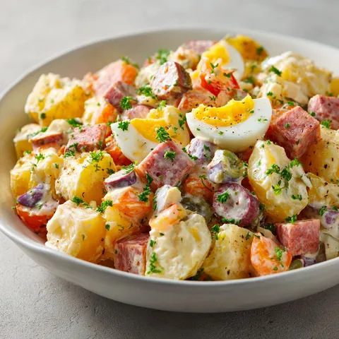 Délicieuse salade piémontaise servie joliment dans un bol.