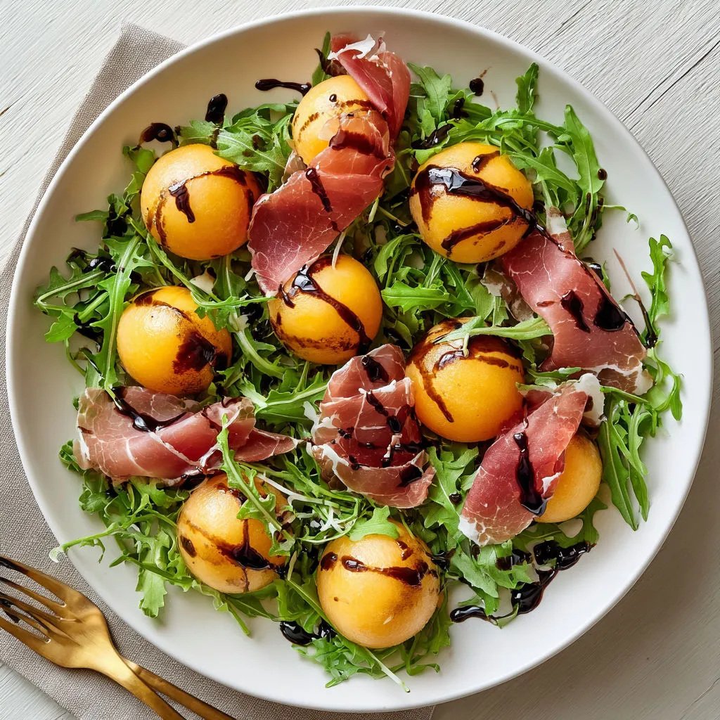 Salade colorée avec des tomates cerises et de la roquette sur le dessus.