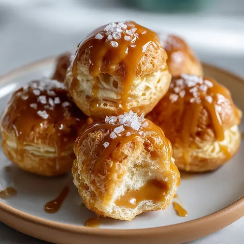 Petits choux caramel beurre salé délicats.
