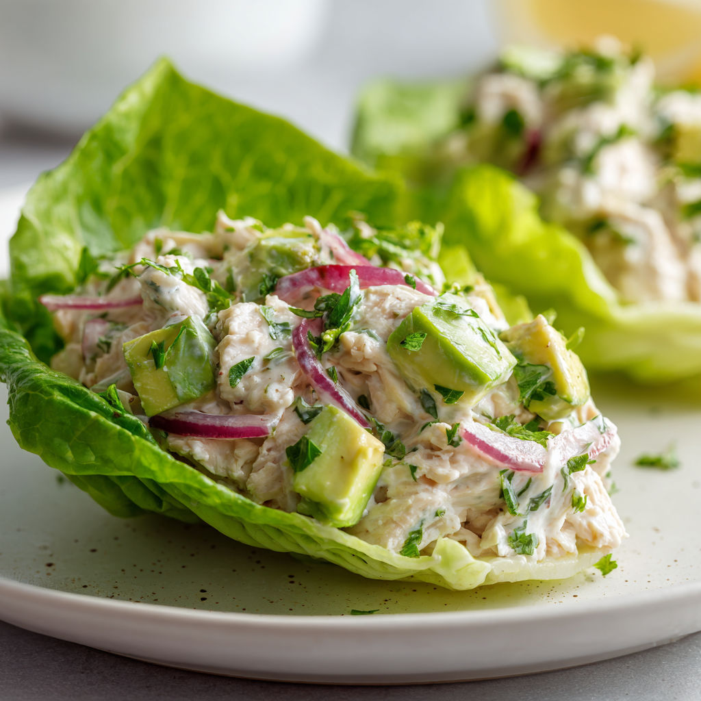 Wraps frais à la laitue, poulet et avocat.