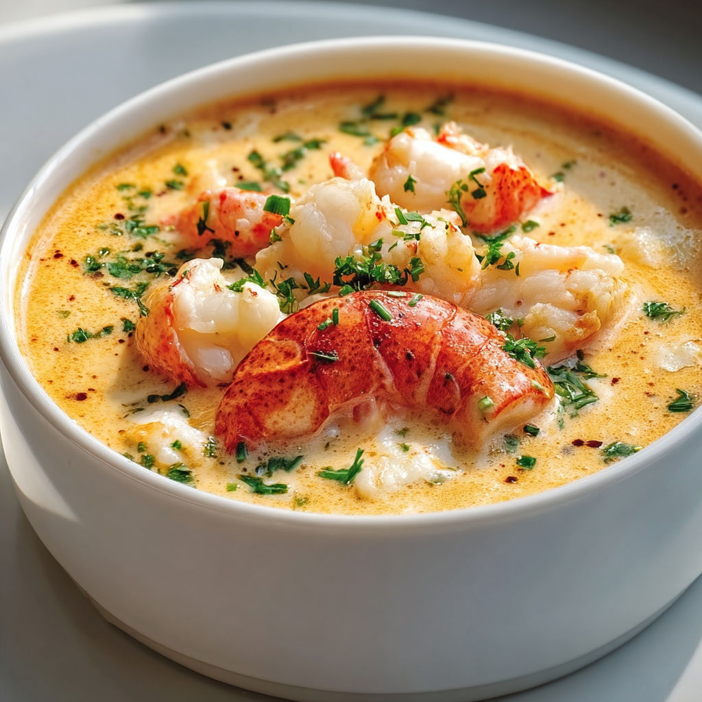 Marmite de bouillon de langoustine, légumes verts et épices visibles.