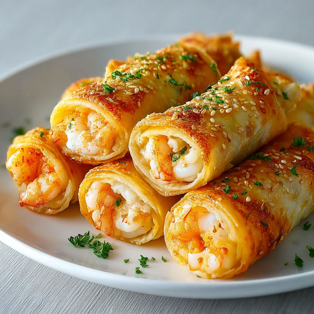 Des bricks aux crevettes croustillants avec une pointe d'ail.